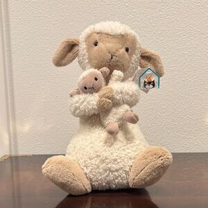 Jellycat I Am Huddles Sheep. Cream and Tan Stuffed Lamb with Baby.